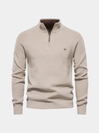 CORVANI | PULL DEMI-ZIP EN MAILLE CÔTELÉE PIERRE HOMME