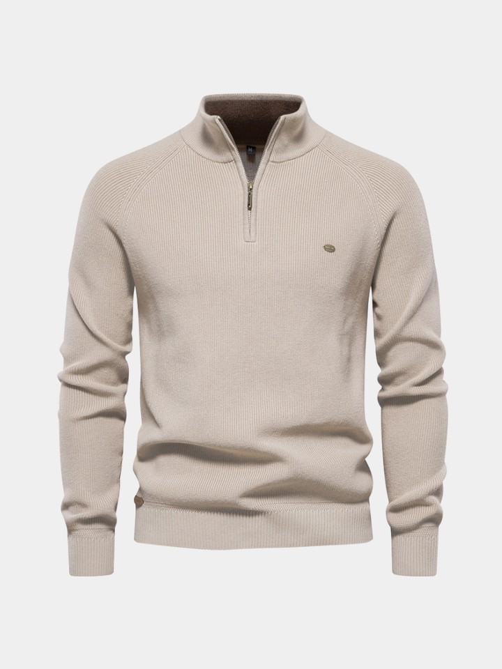 CORVANI | PULL DEMI-ZIP EN MAILLE CÔTELÉE PIERRE HOMME