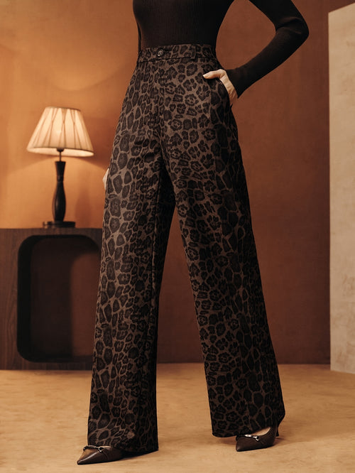 CORVANI | PANTALON LARGE TAILLE HAUTE LÉOPARD CASSIOPÉE FEMME