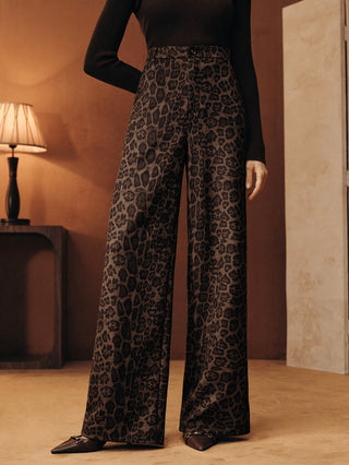 CORVANI | PANTALON LARGE TAILLE HAUTE LÉOPARD CASSIOPÉE FEMME