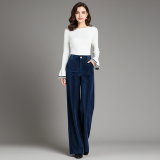 CORVANI | PANTALON TAILLE HAUTE EN VELOURS TRICOTÉ GENEVIÈVE FEMME