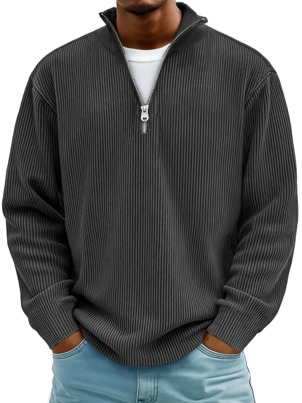 CORVANI | PULL COL ZIPPÉ CÔTELÉ SYLVAIN HOMME