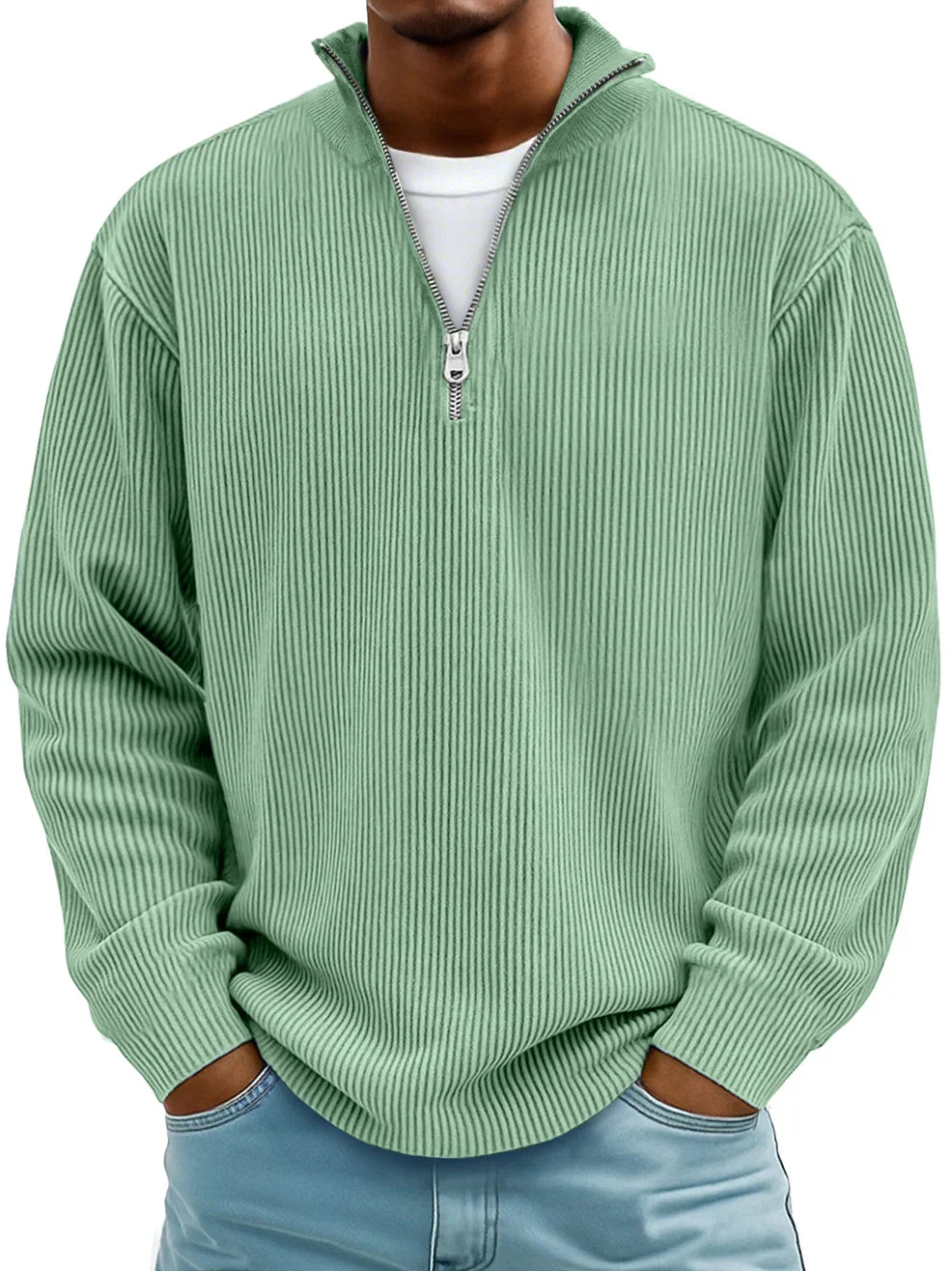 CORVANI | PULL COL ZIPPÉ CÔTELÉ SYLVAIN HOMME
