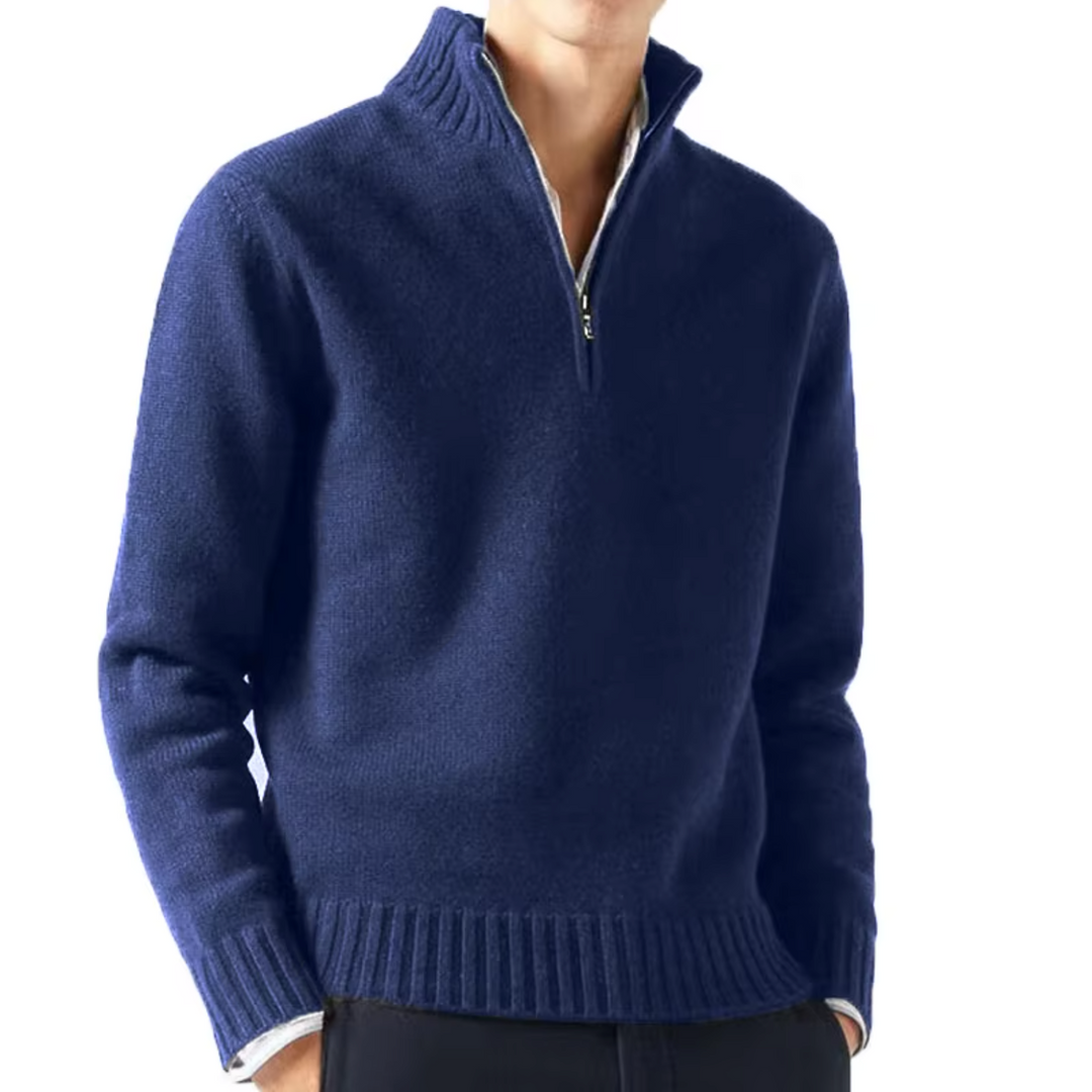 CORVANI | DOLCEVITA EN LAINE ZIPPÉ MARIN HOMME