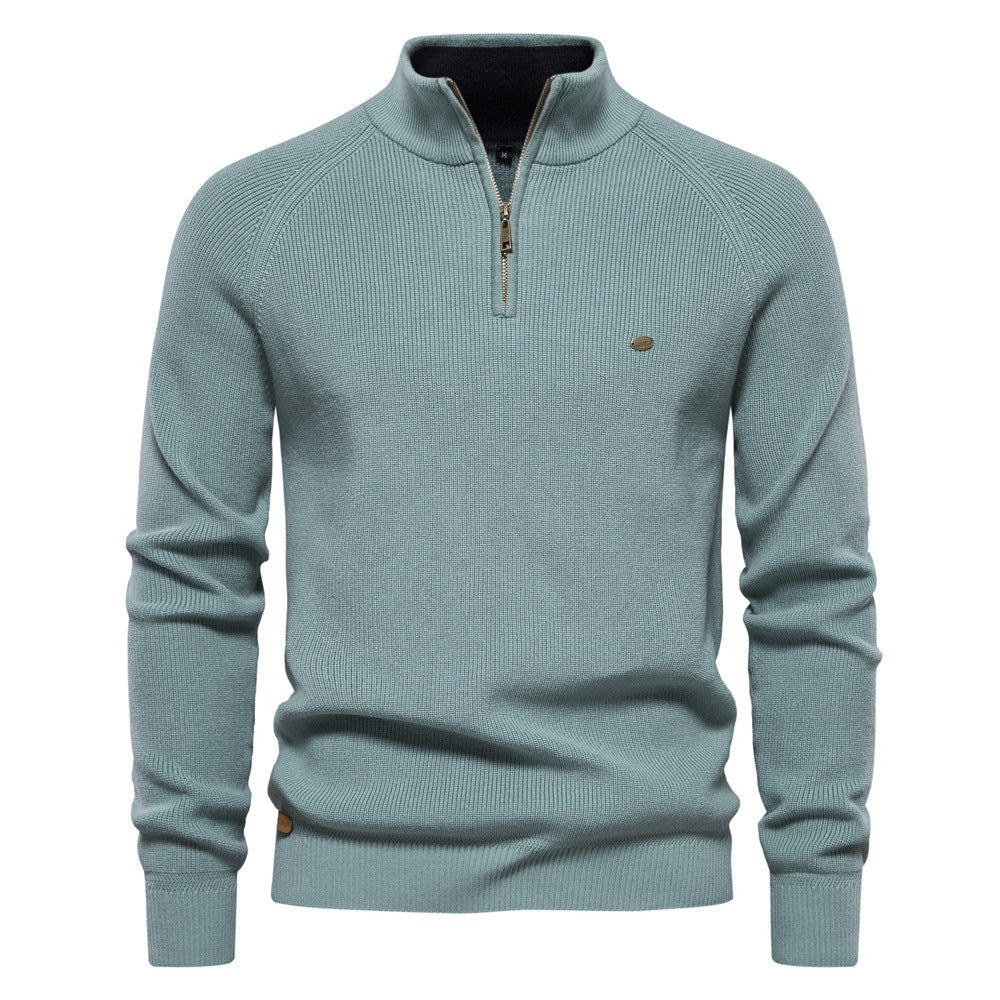 CORVANI | PULL DEMI-ZIP EN MAILLE CÔTELÉE PIERRE HOMME