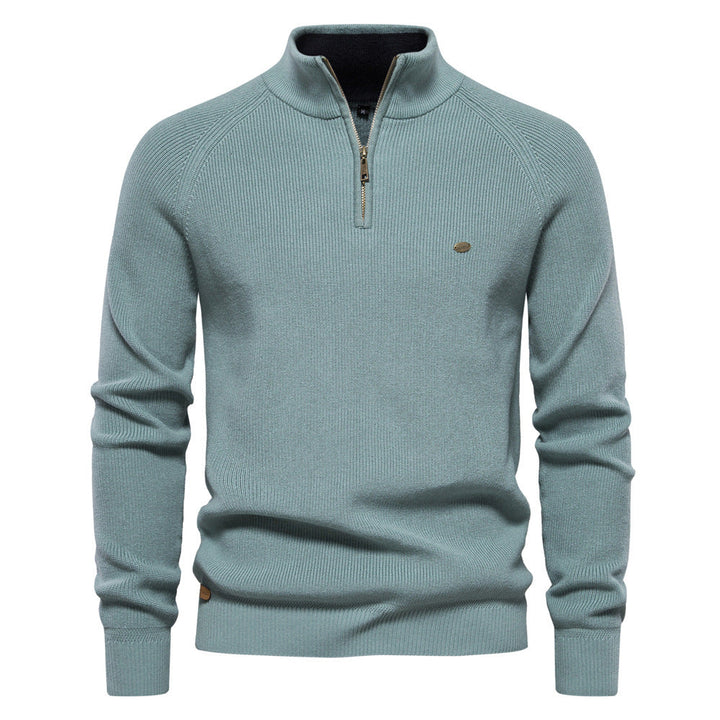 CORVANI | PULL DEMI-ZIP EN MAILLE CÔTELÉE PIERRE HOMME