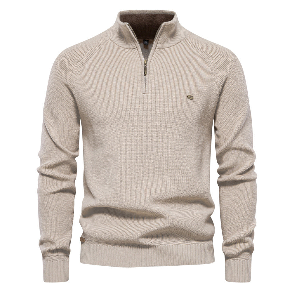 CORVANI | PULL DEMI-ZIP EN MAILLE CÔTELÉE PIERRE HOMME