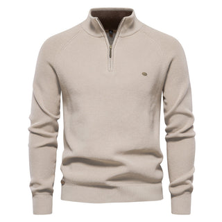 CORVANI | PULL DEMI-ZIP EN MAILLE CÔTELÉE PIERRE HOMME