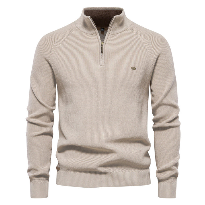CORVANI | PULL DEMI-ZIP EN MAILLE CÔTELÉE PIERRE HOMME