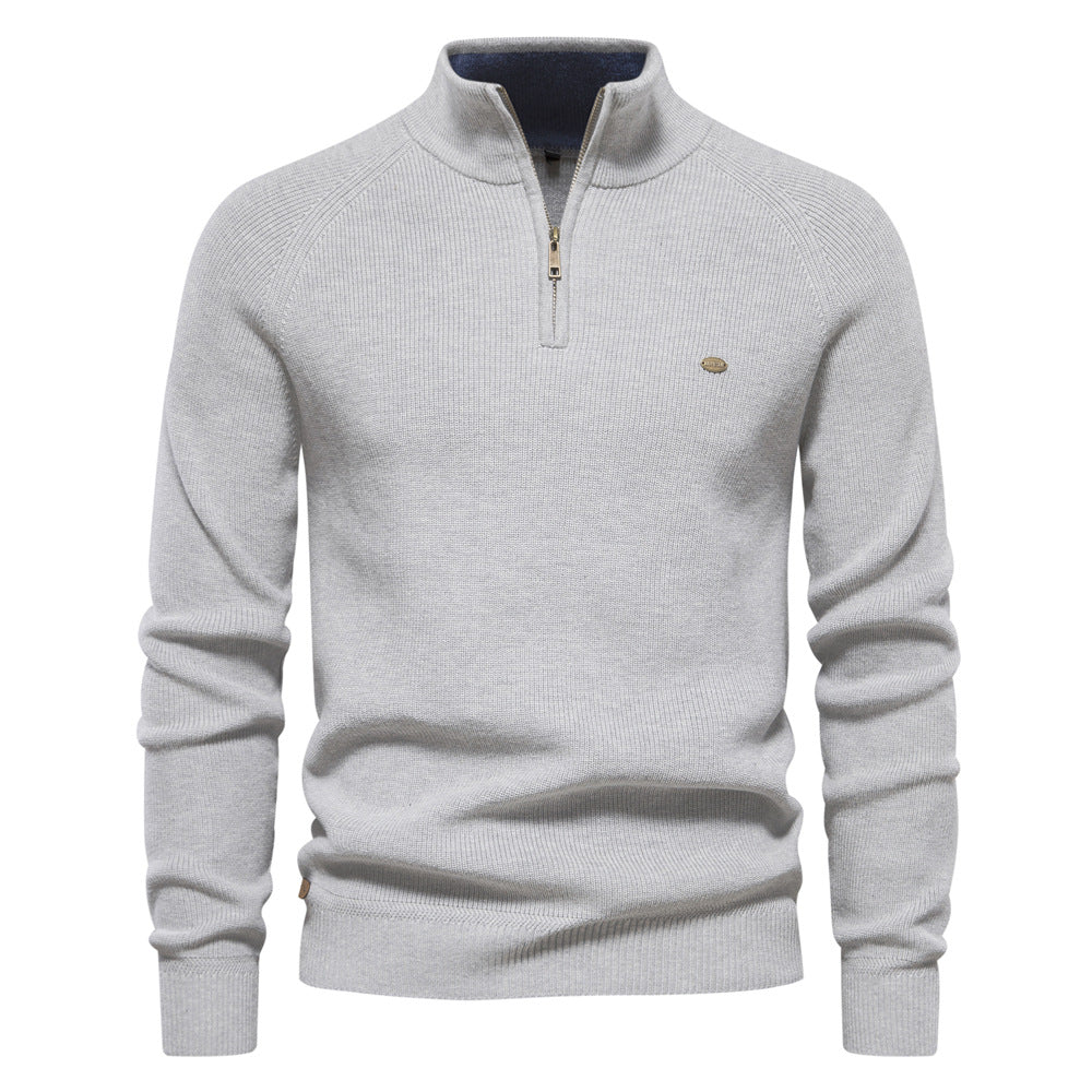 CORVANI | PULL DEMI-ZIP EN MAILLE CÔTELÉE PIERRE HOMME