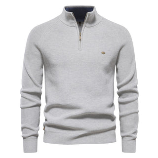 CORVANI | PULL DEMI-ZIP EN MAILLE CÔTELÉE PIERRE HOMME