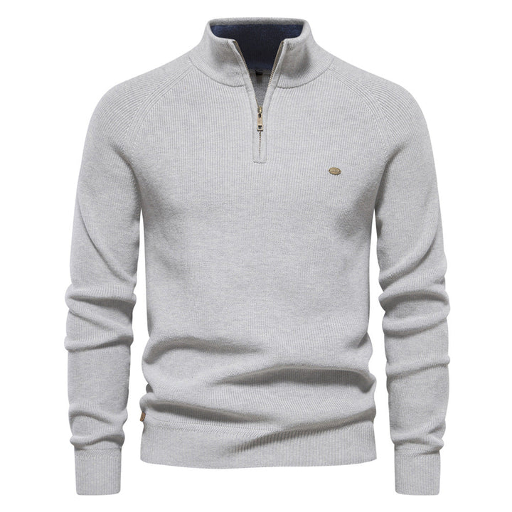 CORVANI | PULL DEMI-ZIP EN MAILLE CÔTELÉE PIERRE HOMME
