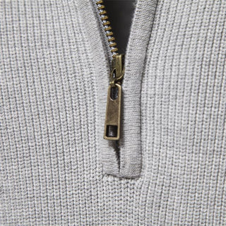 CORVANI | PULL DEMI-ZIP EN MAILLE CÔTELÉE PIERRE HOMME