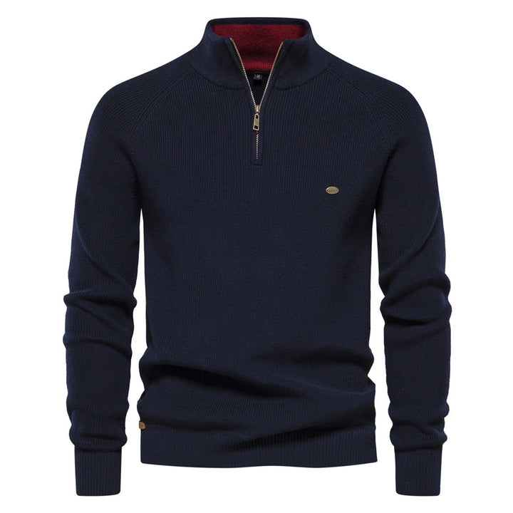 CORVANI | PULL DEMI-ZIP EN MAILLE CÔTELÉE PIERRE HOMME