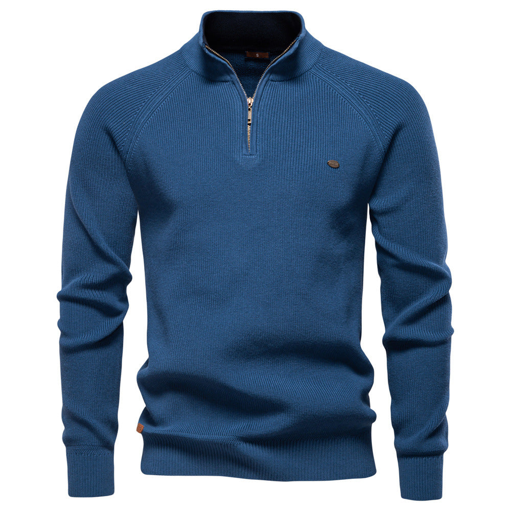 CORVANI | PULL DEMI-ZIP EN MAILLE CÔTELÉE PIERRE HOMME