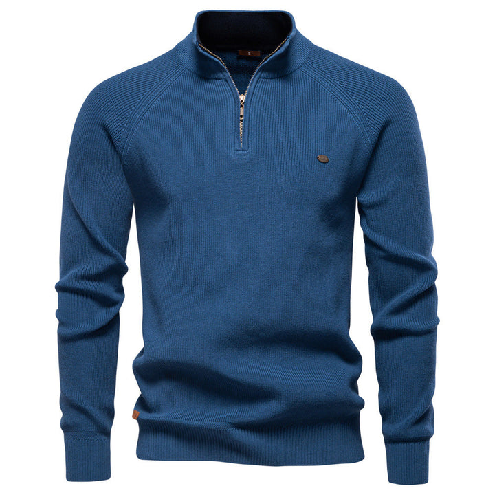 CORVANI | PULL DEMI-ZIP EN MAILLE CÔTELÉE PIERRE HOMME