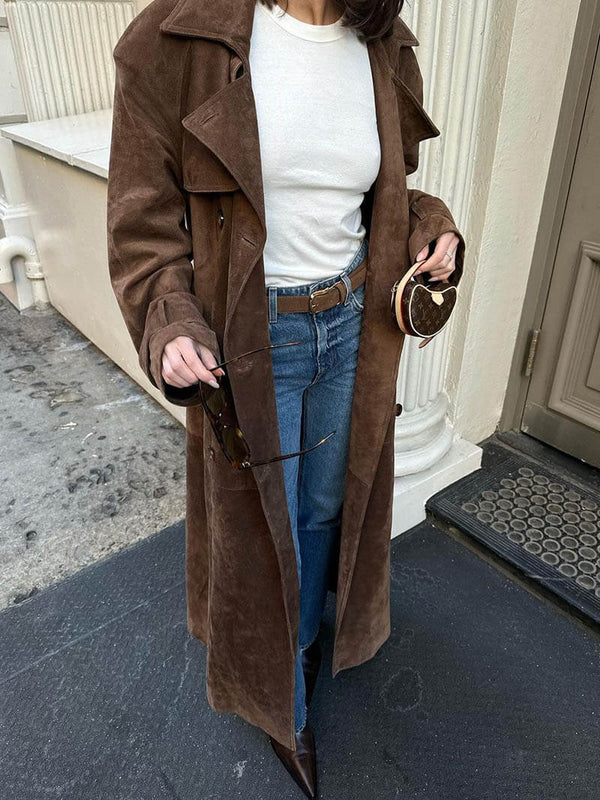 CORVANI | TRENCH EN DAIM DOUX CÉLESTE FEMME