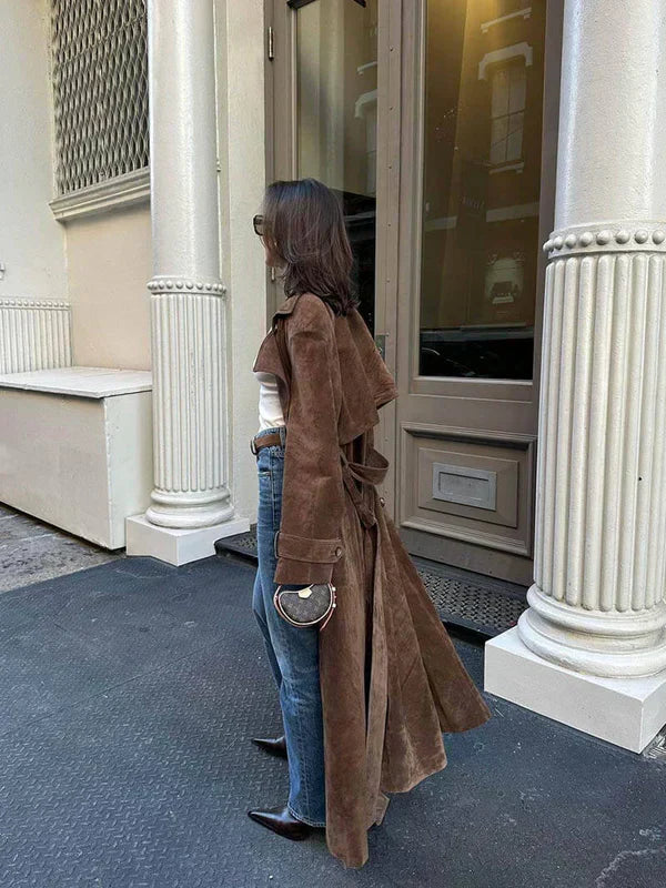 CORVANI | TRENCH EN DAIM DOUX CÉLESTE FEMME