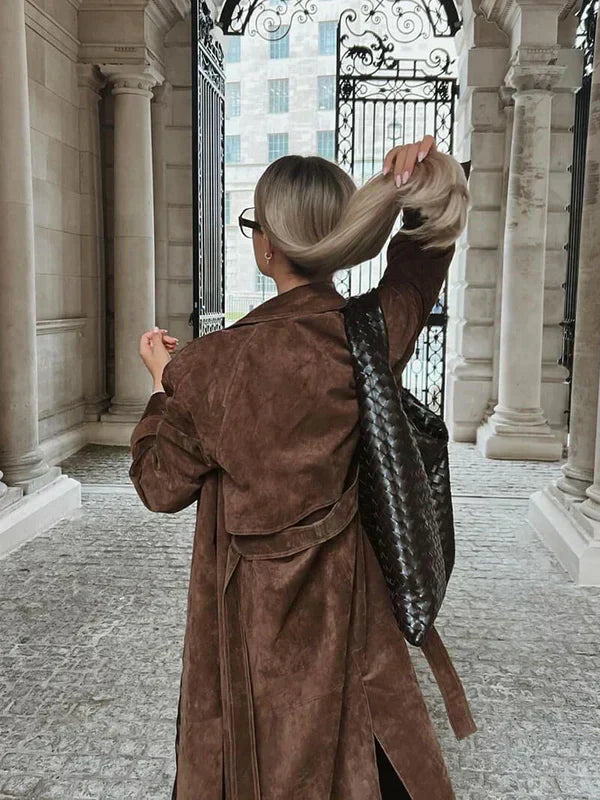 CORVANI | TRENCH EN DAIM DOUX CÉLESTE FEMME