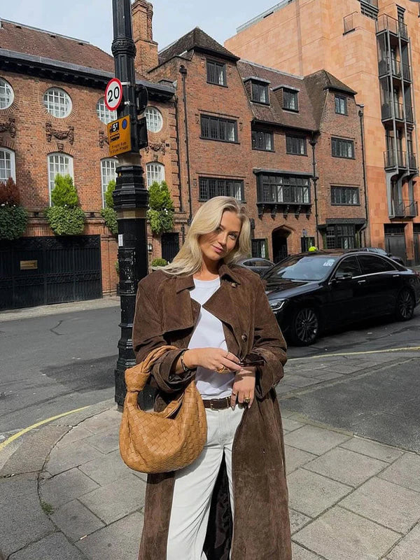 CORVANI | TRENCH EN DAIM DOUX CÉLESTE FEMME