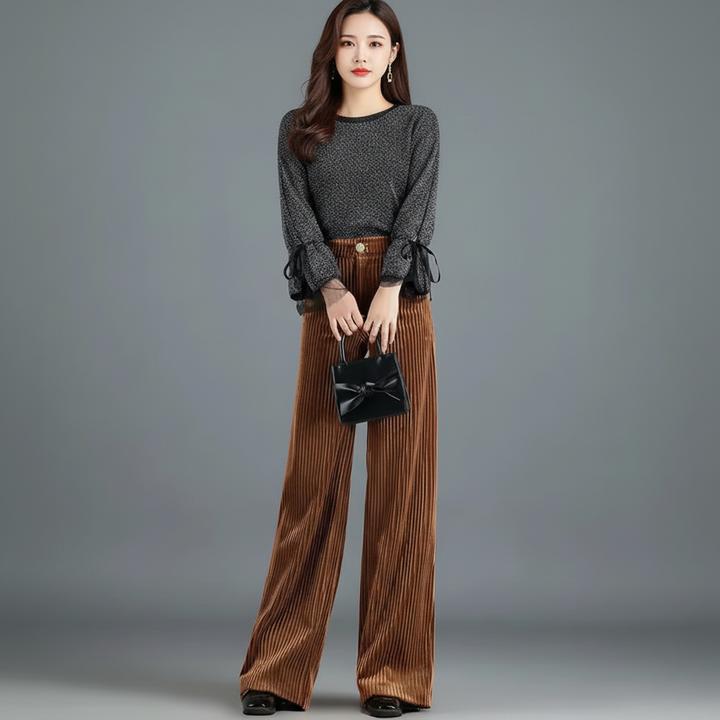 CORVANI | PANTALON TAILLE HAUTE EN VELOURS TRICOTÉ GENEVIÈVE FEMME